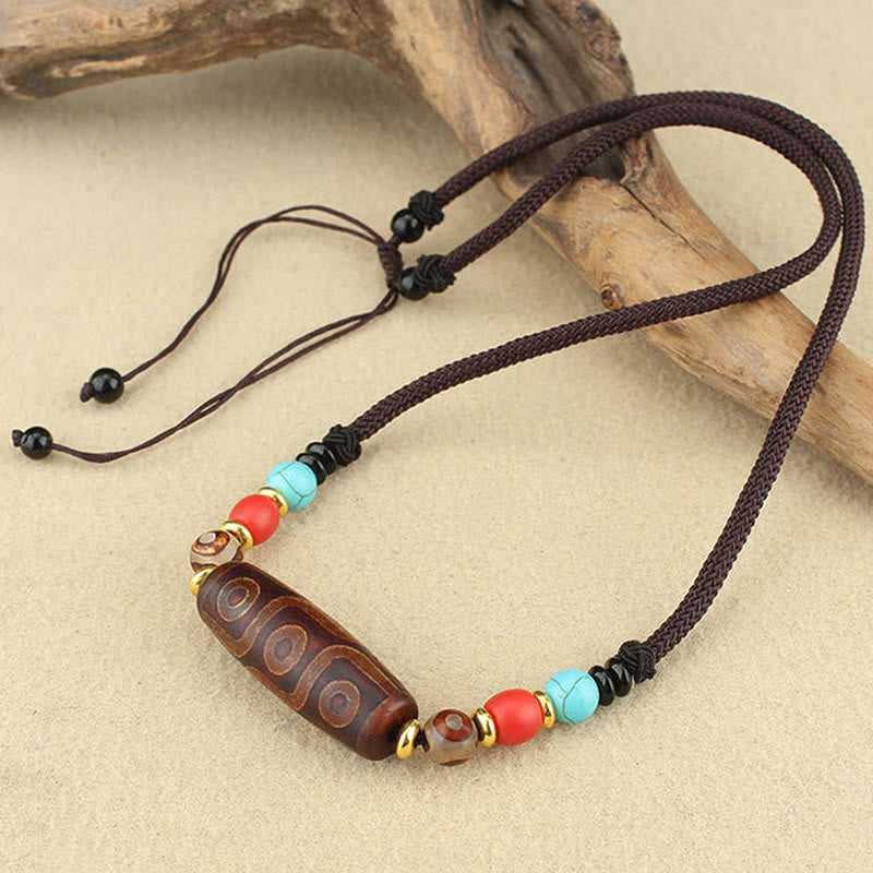 Fortune Jewel Tibetan Nine-Eye Dzi Bead Three-eyed Dzi Bead Protection String Necklaces Pendant