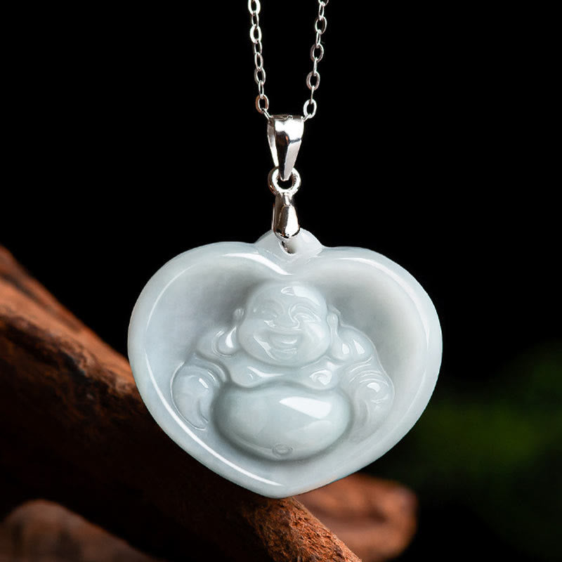 Fortune Jewel Laughing Buddha White Jade Luck Blessing Titanium Steel Chain Necklace Pendant Fortune Jewel