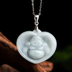 Fortune Jewel Laughing Buddha White Jade Luck Blessing Titanium Steel Chain Necklace Pendant Fortune Jewel