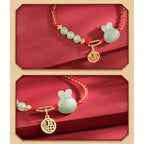 Fortune Jewel 925 Sterling Silver Year of the Rabbit Hetian Jade Happiness Luck Red String Bracelet