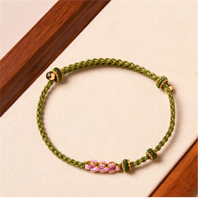 Fortune Jewel Handmade Peach Blossom Protection Braided Rope Bracelet
