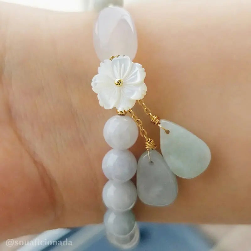 Fortune Jewel "Hoping for Purity and Peace"Natural White Jade Bracelet Includes Gift Message Card Fortune Jewel