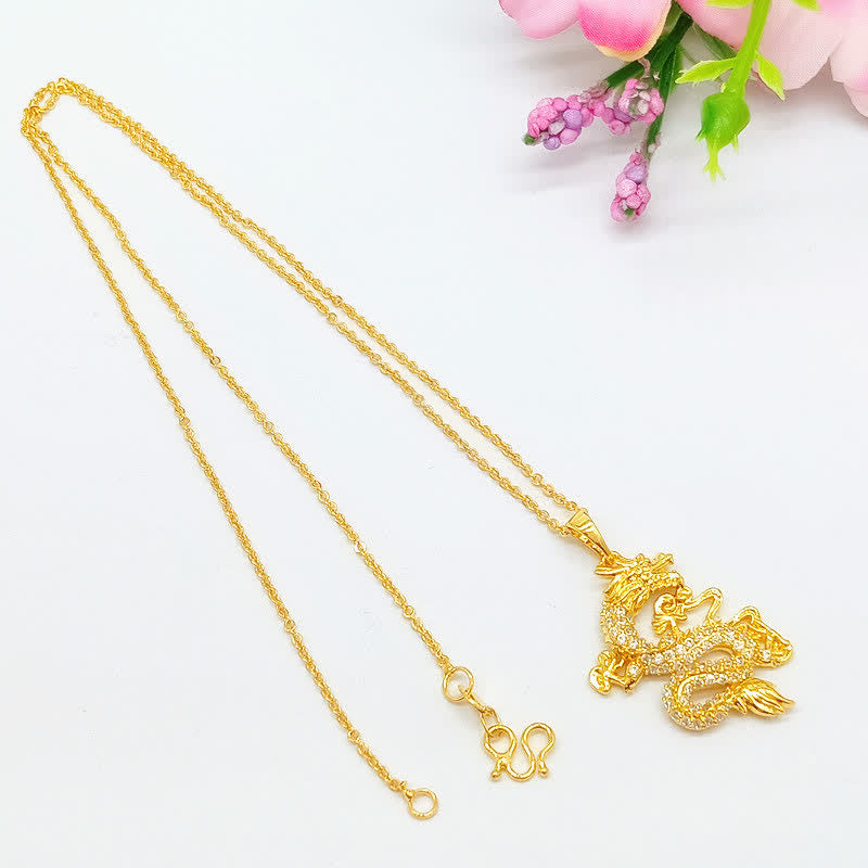 Fortune Jewel Gold Dragon Protection Necklace Pendant Fortune Jewel