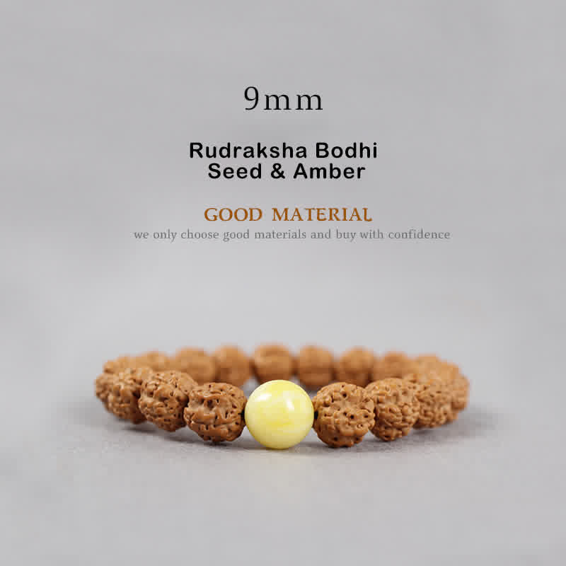 Fortune Jewel Tibet Rudraksha Bodhi Seed Dzi Bead Amber Turquoise Wealth Bracelet