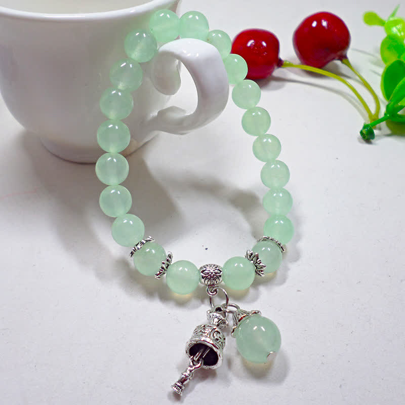 Fortune Jewel Vintage Crystal Chalcedony Stone Energy Beaded Bell Charm Bracelet
