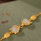 Fortune Jewel 925 Sterling Silver Natural Hetian White Jade Cyan Jade Lovely Fox Luck Bracelet