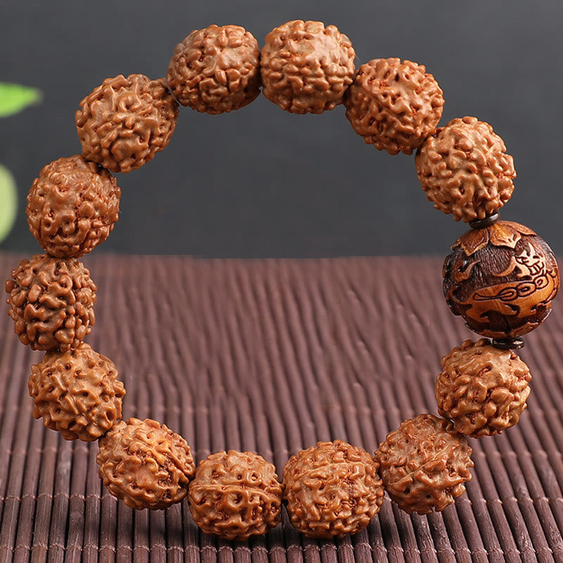 Fortune Jewel Tibet Rudraksha Bodhi Seed PiXiu Copper Coin Wealth Luck Bracelet