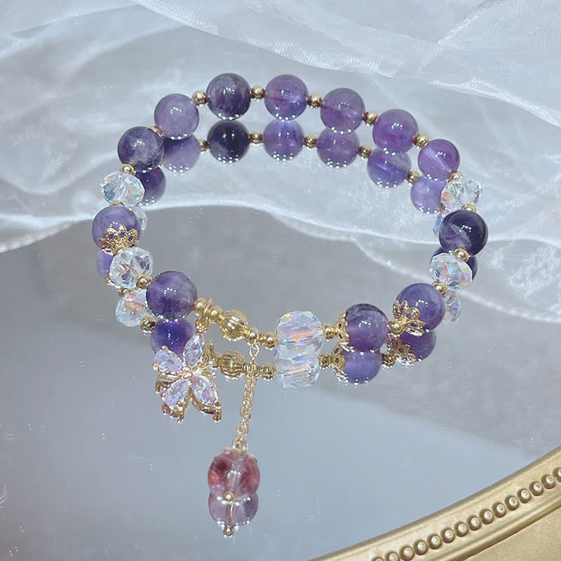 Fortune Jewel Natural Amethyst Crystal Spiritual Butterfly Charm Bracelet