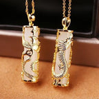 Fortune Jewel Jade Dragon Phoenix Copper Blessing Harmony Necklace Pendant Fortune Jewel