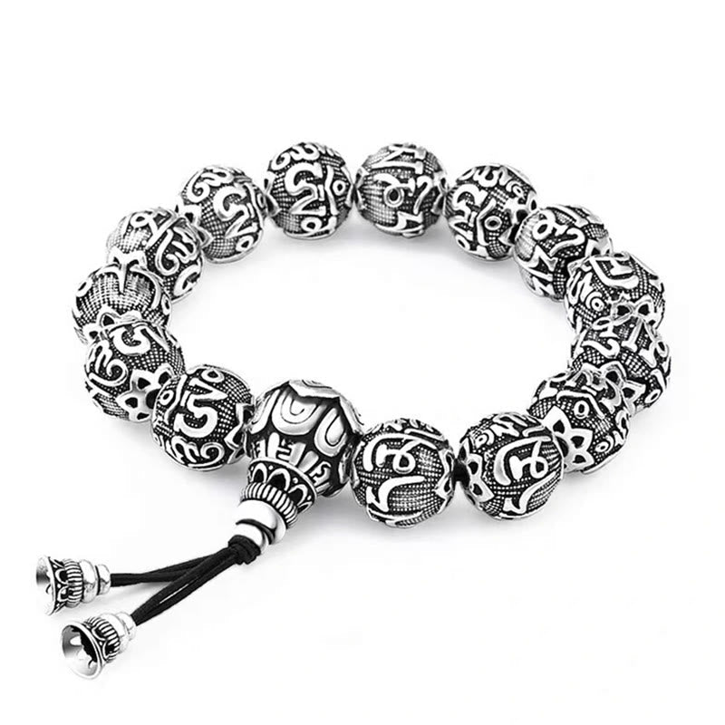 Fortune Jewel Tibetan Om Mani Padme Hum Carved Alloy Beads Amulet Bracelet