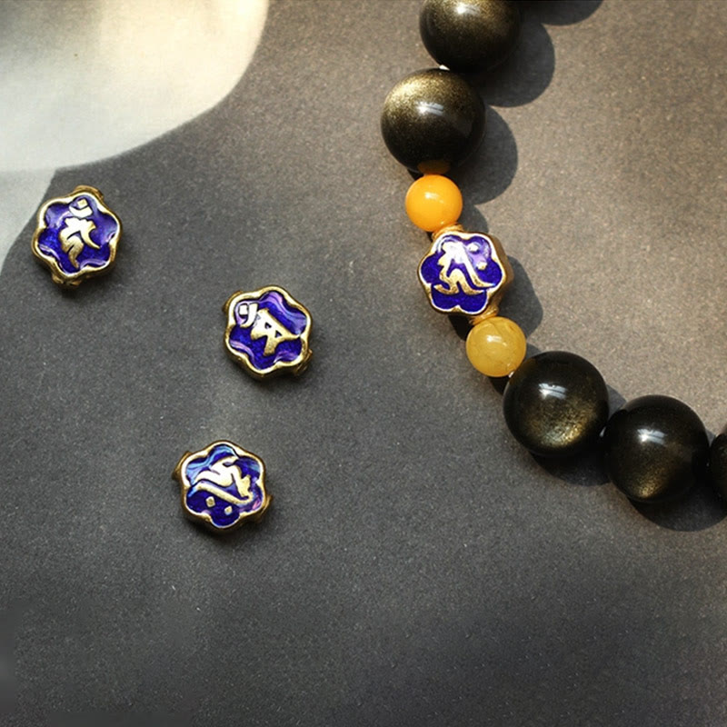 Fortune Jewel 925 Sterling Silver Chinese Zodiac Natal Buddha Natural Gold Sheen Obsidian Amber Wealth Protection Bracelet