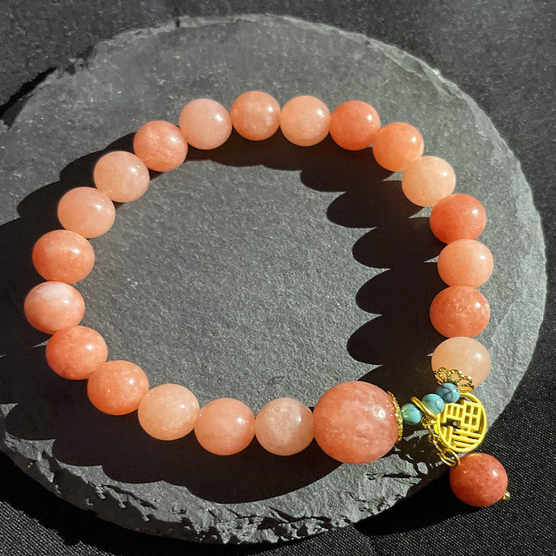 Fortune Jewel Natural Orange Stone Turquoise Fu Character Charm Luck Fortune Bracelet