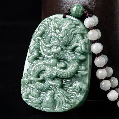 Buddha Stones Chinese Zodiac Dragon Jade Prosperity Necklace Bead String Pendant Fortune Jewel