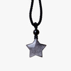 Fortune Jewel Natural Silver Sheen Obsidian Star Crescent Moon Protection Necklace Pendant
