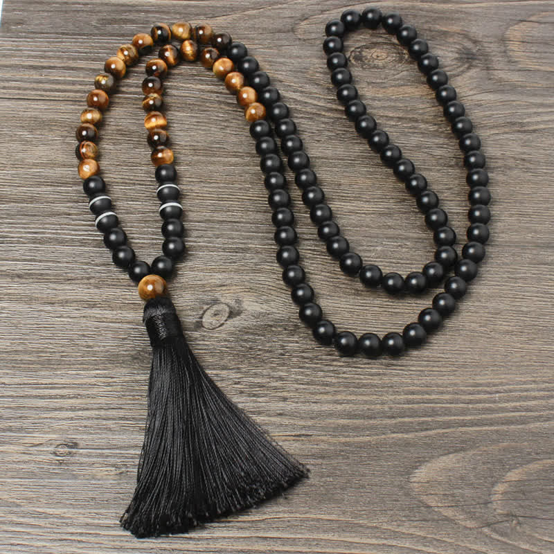 Fortune Jewel Black Onyx Tiger Eye Fortune Bracelet Tassel Necklace Pendant