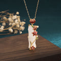 Fortune Jewel White Jade Bamboo Lotus Flowers Luck Protection Necklace Pendant