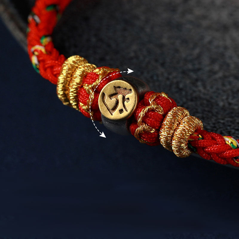 Fortune Jewel Chinese Zodiac Natal Buddha Silver Luck Braided String Bracelet