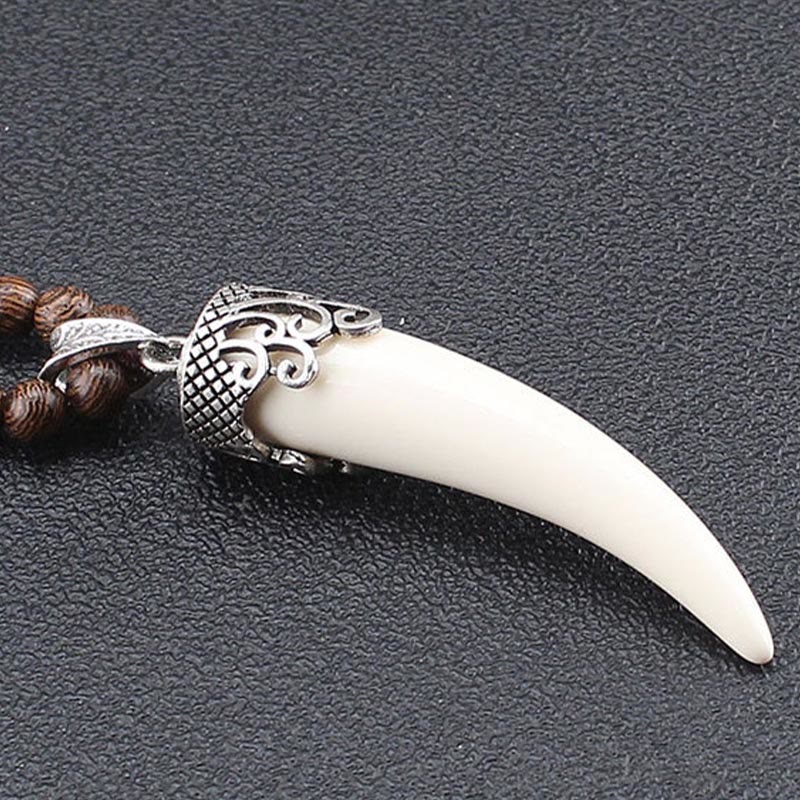 Fortune Jewel Wenge Wood Turquoise Stone Horn Style Protection Meditation Necklace Pendant