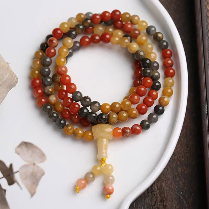 Fortune Jewel 108 Beads Natural Red Agate Mala Protection Bracelet