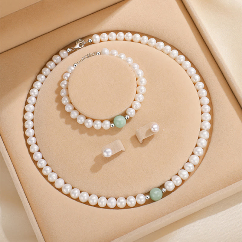 Fortune Jewel 925 Sterling Silver Natural Pearl Jade Healing Necklace Bracelet Earrings With Gift Box