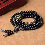 Fortune Jewel Black Obsidian Six True Words Protection Mala Bracelet
