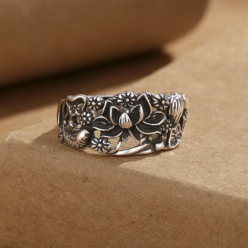 Fortune Jewel Lotus Symbol Koi Fish Enlightenment Ring Fortune Jewel