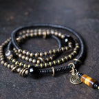 Fortune Jewel Ebony Wood Dzi Bead Copper Peace Couple Bracelet Necklace Pendant