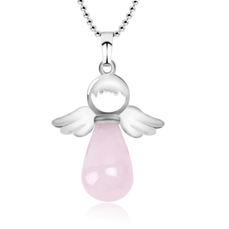 Fortune Jewel Little Angel Wings Natural Crystal Luck Necklace Pendant