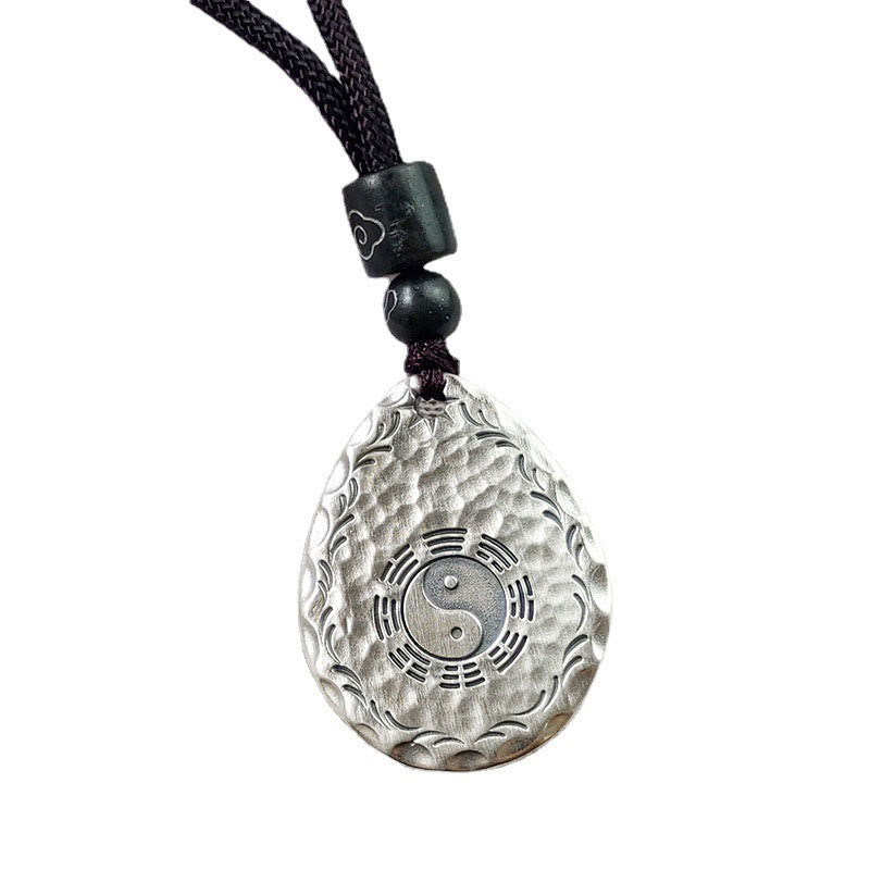 Fortune Jewel Vintage 999 Sterling Silver Yin Yang Bagua Water Drop Design Balance Harmony Necklace Pendant Fortune Jewel