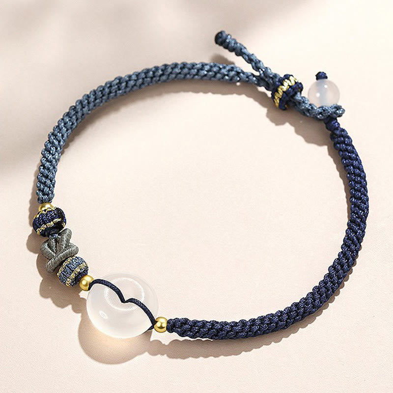 Fortune Jewel Handmade White Agate Peace Buckle Luck Happiness Protection Weave String Bracelet