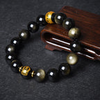 Fortune Jewel Chinese Zodiac Natal Buddha Gold Sheen Obsidian Wealth Protection Bracelet