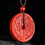 Fortune Jewel Natural Cinnabar Mountain Ghosts Spend Money Bagua Design Blessing Necklace Pendant
