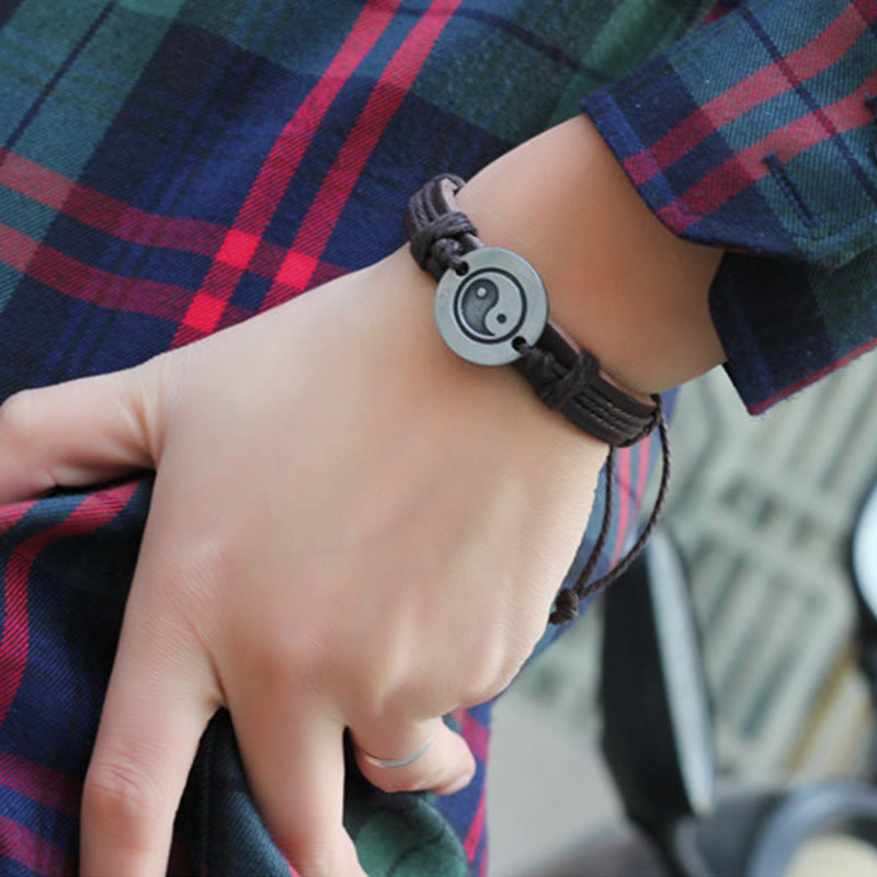 Fortune Jewel Retro Yin Yang Leather Harmony String Bracelet
