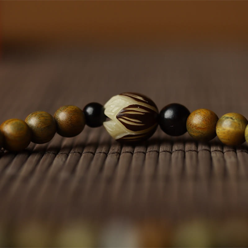 Fortune Jewel Green Sandalwood Bodhi Seed Lotus Soothing Double Wrap Bracelet
