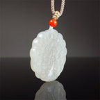 Fortune Jewel White Jade Peacock Protection Blessing Necklace Pendant