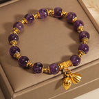Fortune Jewel Natural Amethyst Lotus Healing Spiritual Bracelet