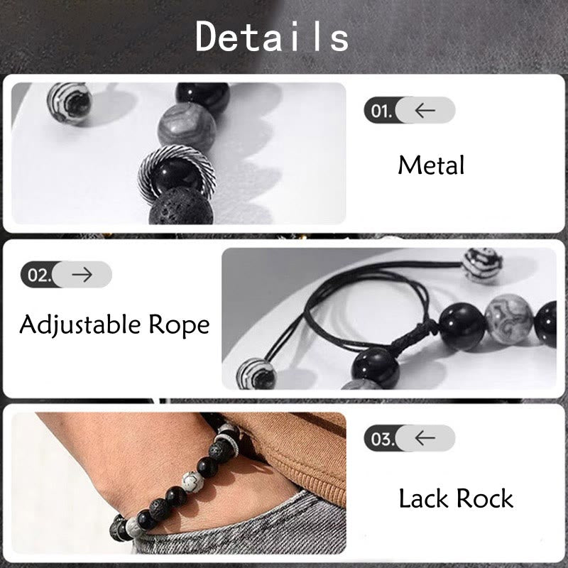 Fortune Jewel Vintage Lava Rock Black Obsidian Picasso Jasper Beads Support Rope Bracelet
