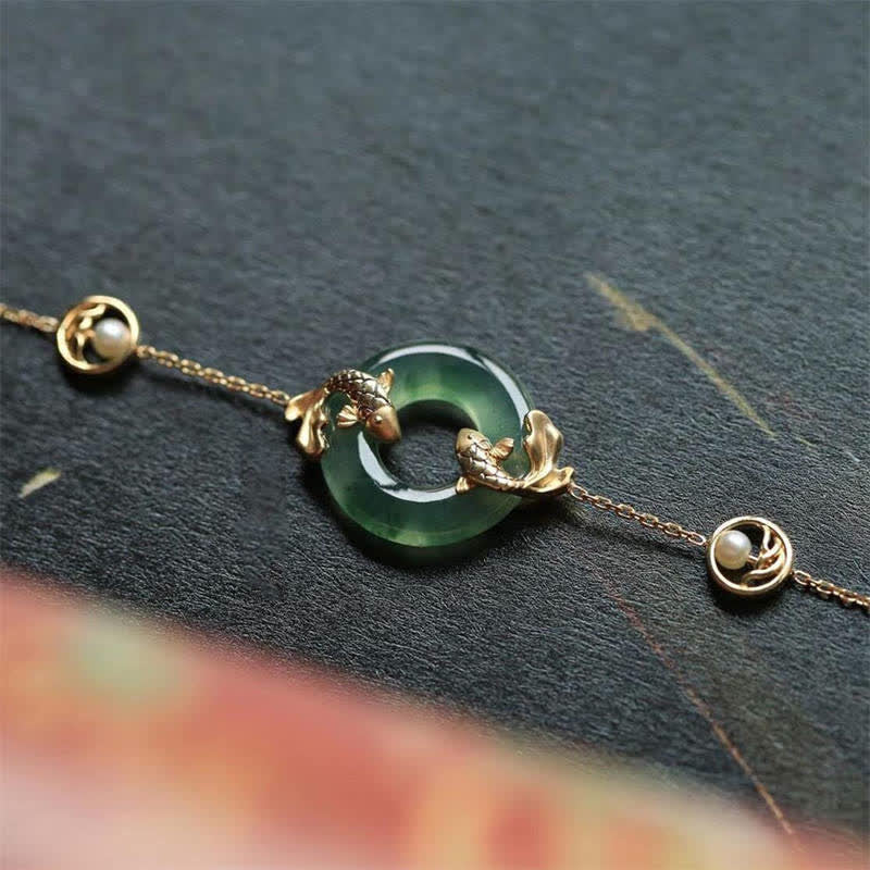 Fortune Jewel Cyan Jade Koi Fish Healing Harmony Bracelet