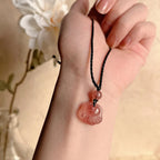 Fortune Jewel Strawberry Quartz Lovely Cat Paw Claw Healing Necklace Pendant