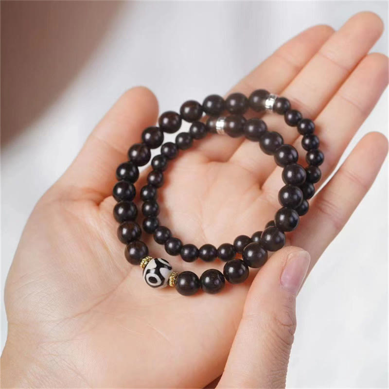 Fortune Jewel Tibet Ebony Wood Dzi Bead Balance Double Wrap Bracelet