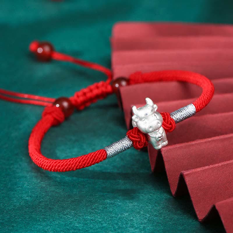 Fortune Jewel 999 Sterling Silver Chinese Zodiac Luck Strength Red String Bracelet