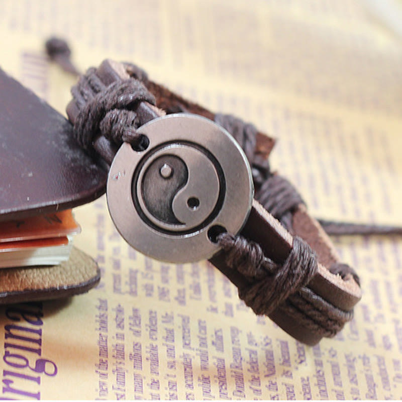 Fortune Jewel Retro Yin Yang Leather Harmony String Bracelet