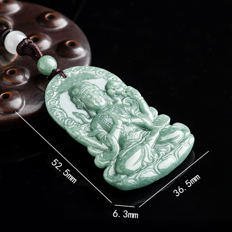 Fortune Jewel Four-armed Avalokitesvara Natural Jade Amulet Blessing String Necklace Fortune Jewel