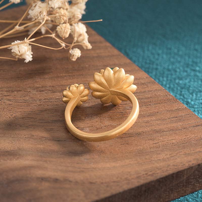 Fortune Jewel Lotus Pattern Jade Abundance Adjustable Ring Fortune Jewel