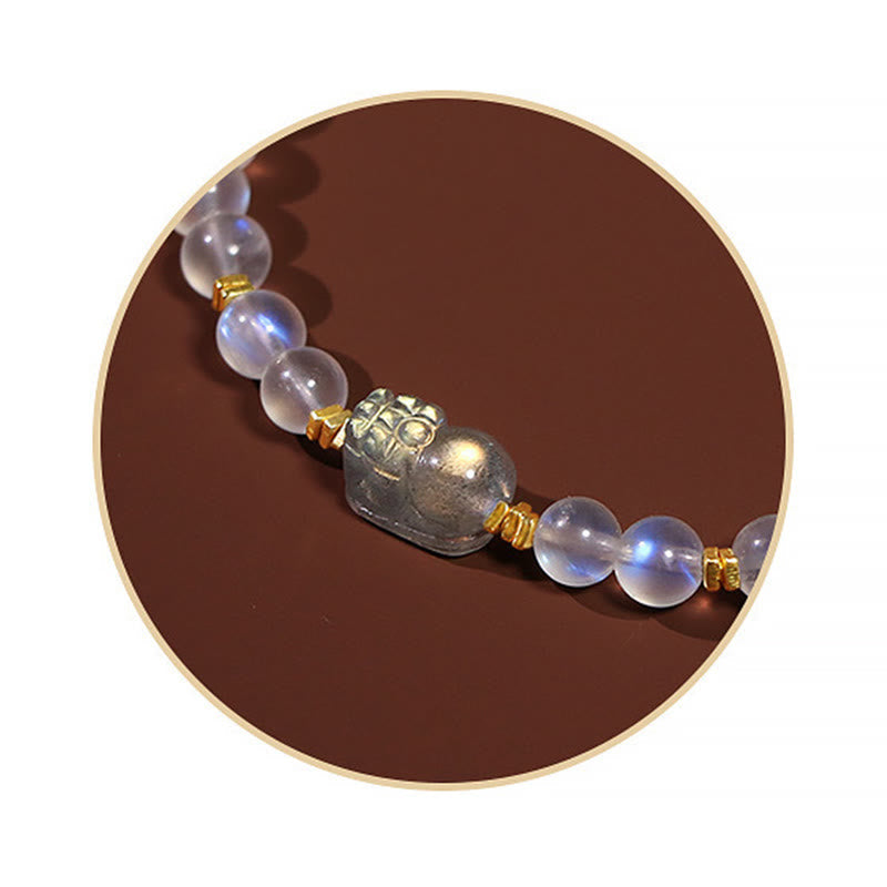 Fortune Jewel 925 Sterling Silver Plated Gold Natural Moonstone PiXiu Healing Bracelet