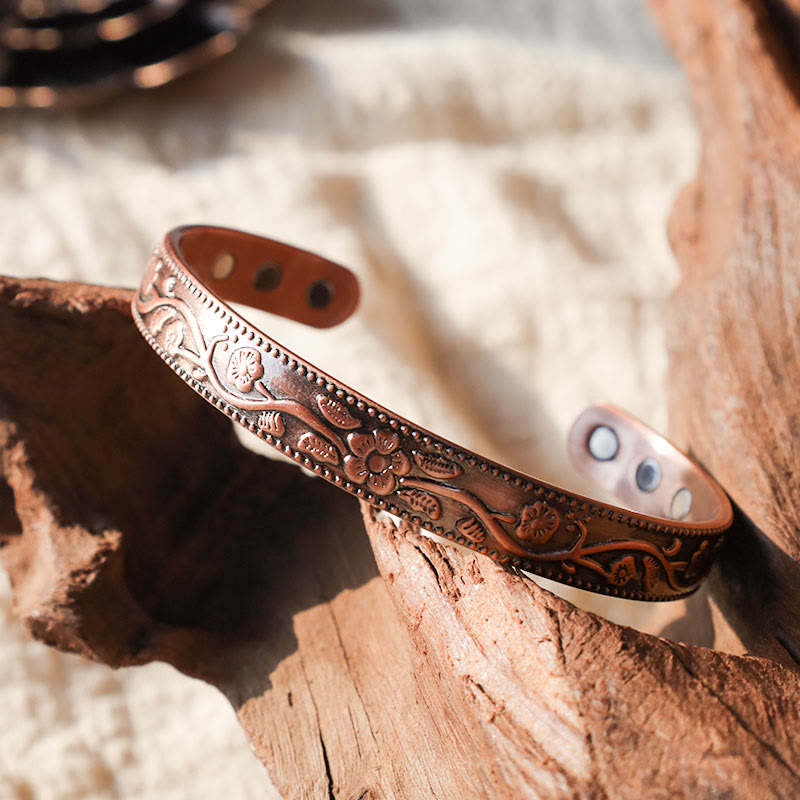 Fortune Jewel Floral Magnetic Copper Adjustable Cuff Bracelet Bangle