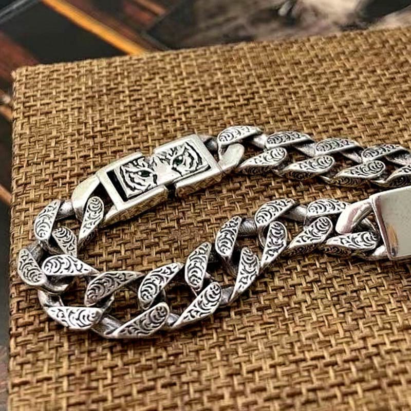 Fortune Jewel Tiger Tang Dynasty Flower Design Copper Luck Chain Bracelet
