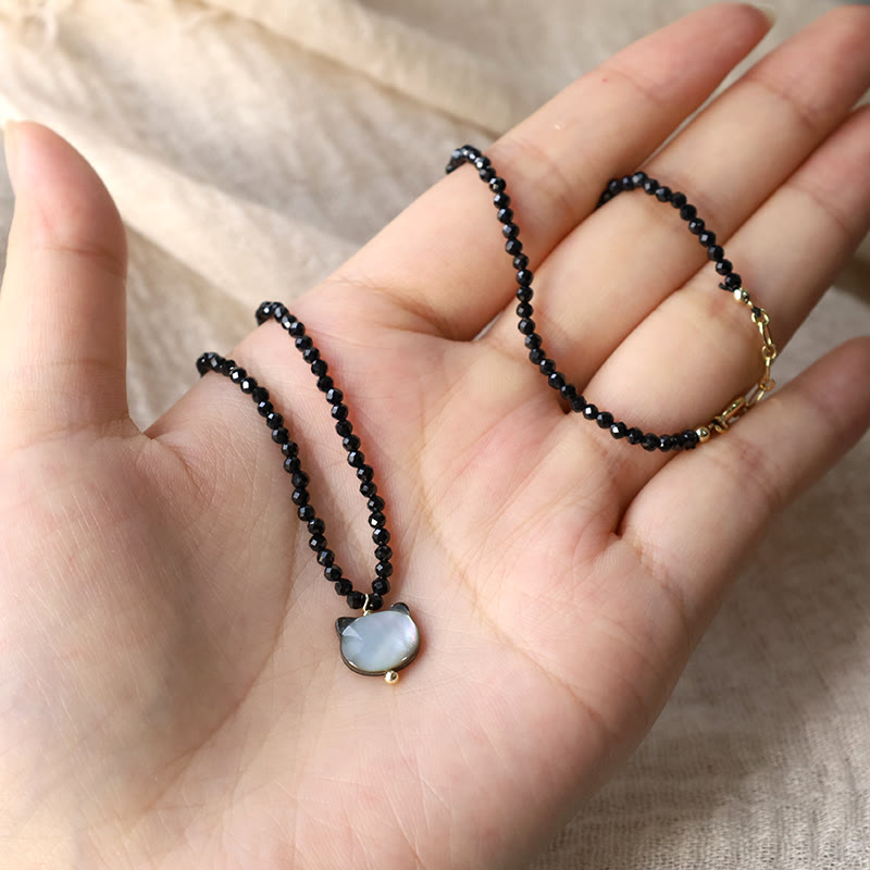 Fortune Jewel Black Spinel Cute Cat Motivate Choker Necklace