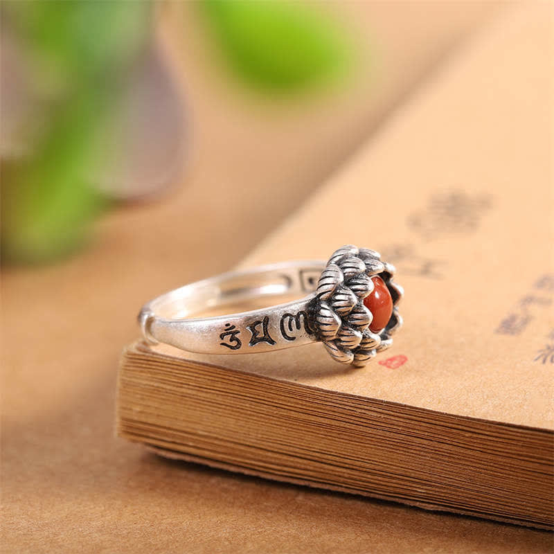 Fortune Jewel925 Sterling Silver Lotus Red Agate Confidence Blessing Ring