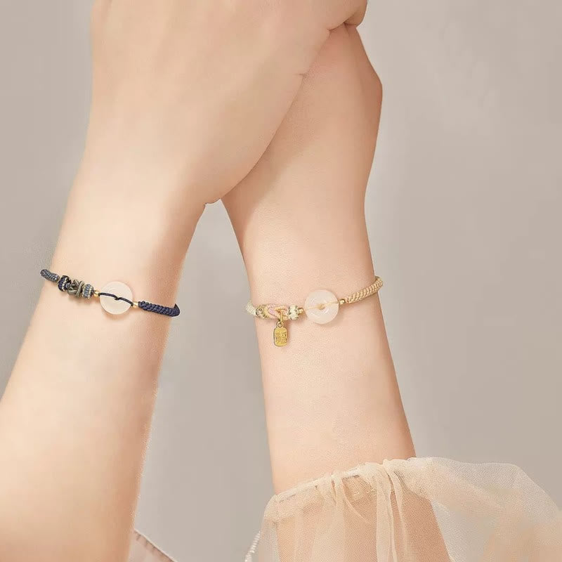 Fortune Jewel Handmade White Agate Peace Buckle Luck Happiness Protection Weave String Bracelet